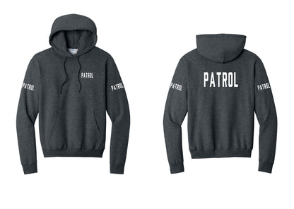 NYC Factory Patrol Cotton Fleece Pullover Hoodie (Classic) - Chest + Back + Patrol Sleeves - Dark Heather Grey