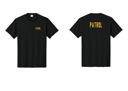 NYC Factory Patrol T-Shirt for Security & Event Teams (Classic) - Chest + Back - Black / Gold