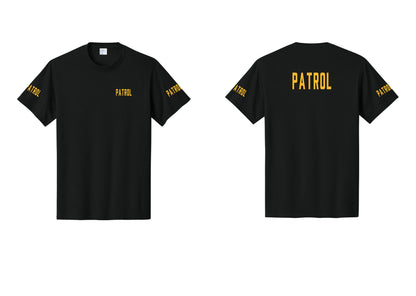 NYC Factory Patrol T-Shirt for Security & Event Teams (Classic) - Chest + Back + Patrol Sleeves - Black / Gold