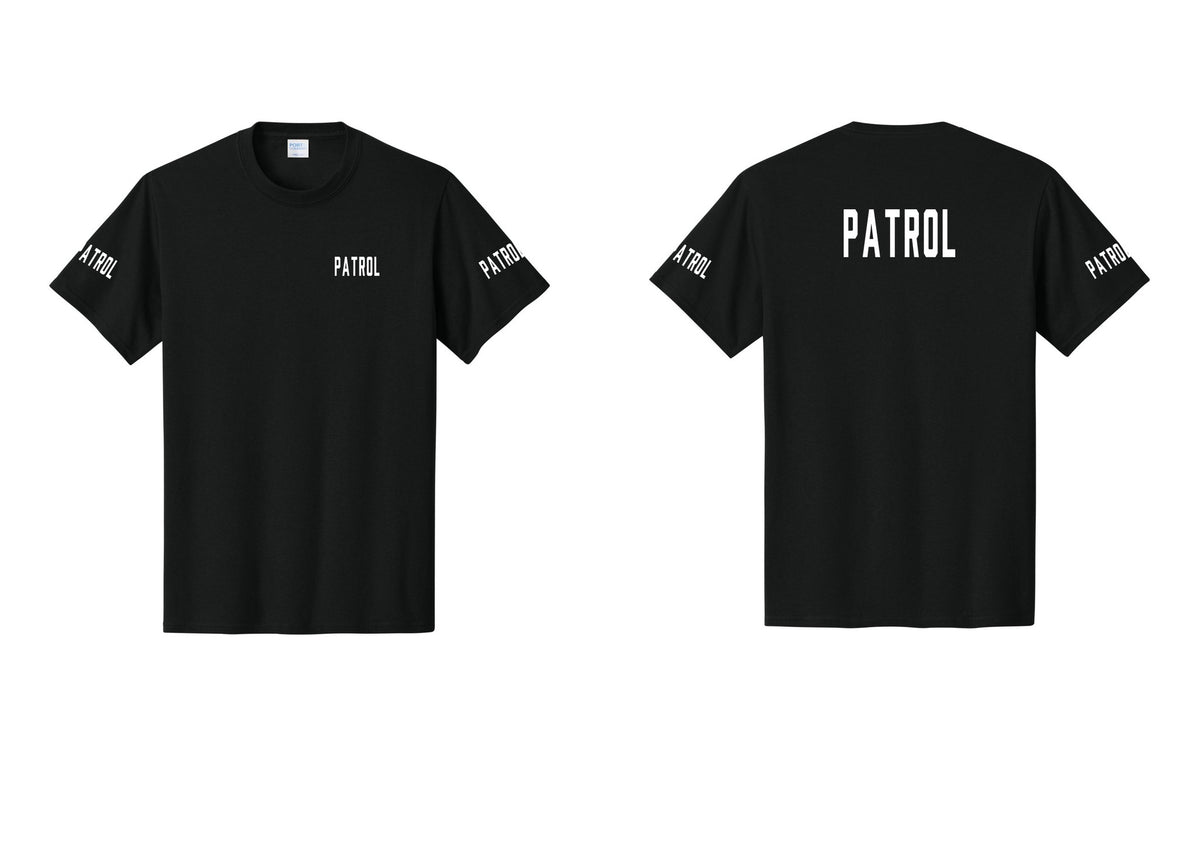 NYC Factory Patrol T-Shirt for Security & Event Teams (Classic) - Chest + Back + Patrol Sleeves - Black