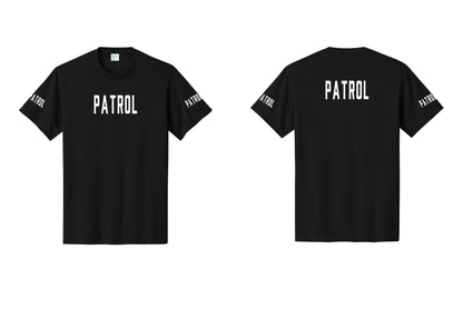 NYC Factory Patrol T-Shirt for Security & Event Teams (Classic) - Front + Back + Patrol Sleeves - Black