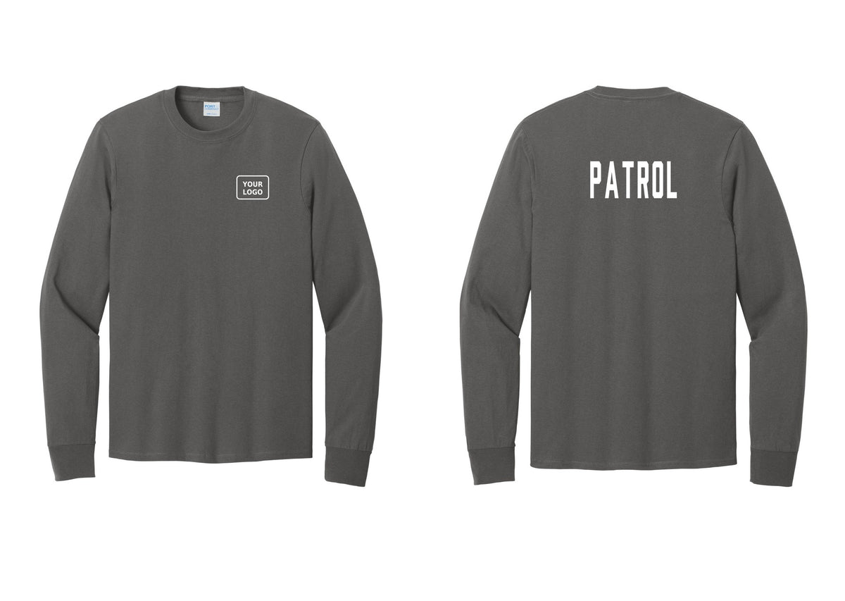 NYC Factory Custom Logo Patrol Cotton Long Sleeve T-Shirt (Classic) - Your Logo + Back - Charcoal
