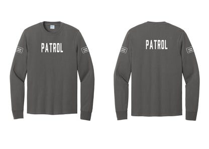 NYC Factory Custom Logo Patrol Cotton Long Sleeve T-Shirt (Classic) - Front + Back + Your Logo Sleeves - Charcoal