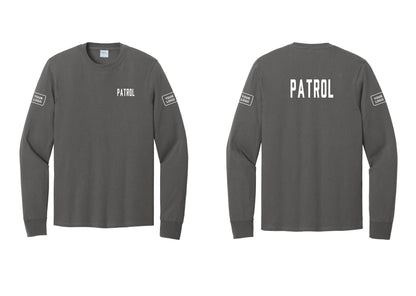 NYC Factory Custom Logo Patrol Cotton Long Sleeve T-Shirt (Classic) - Chest + Back + Your Logo Sleeves - Charcoal