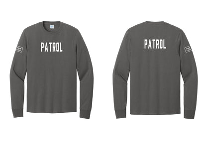 NYC Factory Custom Logo Patrol Cotton Long Sleeve T-Shirt (Classic) - Front + Back + Your Logo Sleeve - Charcoal