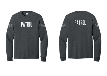NYC Factory Custom Logo Patrol Cotton Long Sleeve T-Shirt (Classic) - Front + Back + Your Logo Sleeves - Dark Heather Grey