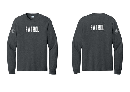 NYC Factory Custom Logo Patrol Cotton Long Sleeve T-Shirt (Classic) - Front + Back + Your Logo Sleeve - Dark Heather Grey