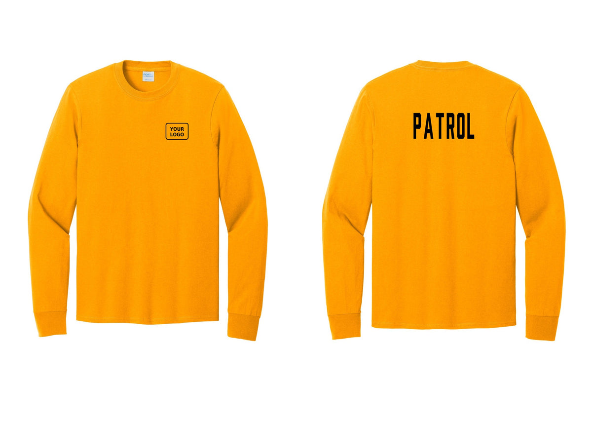 NYC Factory Custom Logo Patrol Cotton Long Sleeve T-Shirt (Classic) - Your Logo + Back - Gold