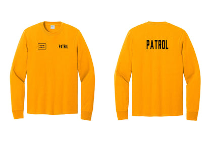 NYC Factory Custom Logo Patrol Cotton Long Sleeve T-Shirt (Classic) - PATROL + Your Logo + Back - Gold