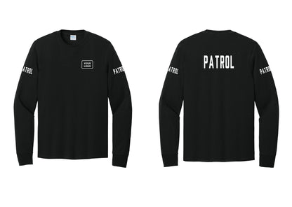 NYC Factory Custom Logo Patrol Cotton Long Sleeve T-Shirt (Classic) - Your Logo + Back + Patrol Sleeves - Black