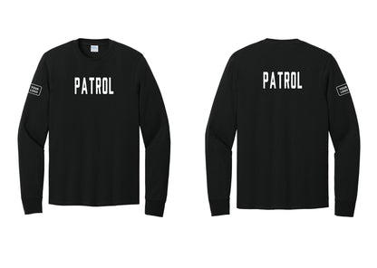 NYC Factory Custom Logo Patrol Cotton Long Sleeve T-Shirt (Classic) - Front + Back + Your Logo Sleeve - Black