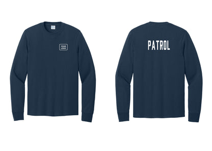 NYC Factory Custom Logo Patrol Cotton Long Sleeve T-Shirt (Classic) - Your Logo + Back - Navy