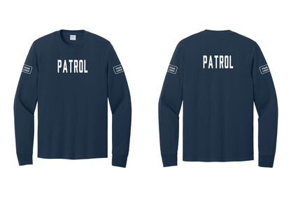 NYC Factory Custom Logo Patrol Cotton Long Sleeve T-Shirt (Classic) - Front + Back + Your Logo Sleeves - Navy