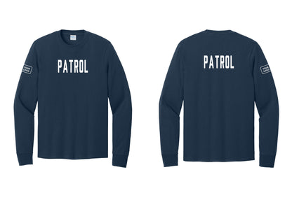 NYC Factory Custom Logo Patrol Cotton Long Sleeve T-Shirt (Classic) - Front + Back + Your Logo Sleeve - Navy