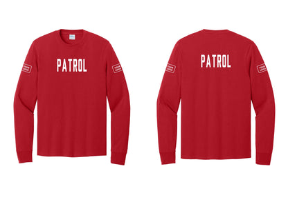 NYC Factory Custom Logo Patrol Cotton Long Sleeve T-Shirt (Classic) - Front + Back + Your Logo Sleeves - Red