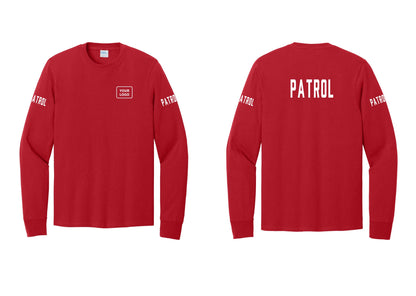NYC Factory Custom Logo Patrol Cotton Long Sleeve T-Shirt (Classic) - Your Logo + Back + Patrol Sleeves - Red