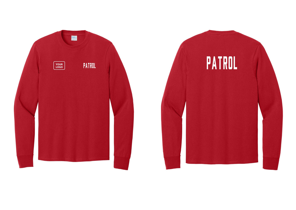 NYC Factory Custom Logo Patrol Cotton Long Sleeve T-Shirt (Classic) - PATROL + Your Logo + Back - Red