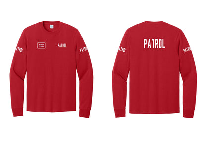 NYC Factory Custom Logo Patrol Cotton Long Sleeve T-Shirt (Classic) - PATROL + Your Logo + Back + Patrol Sleeves - Red