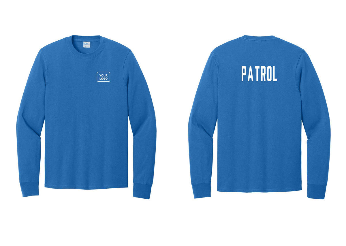 NYC Factory Custom Logo Patrol Cotton Long Sleeve T-Shirt (Classic) - Your Logo + Back - Royal