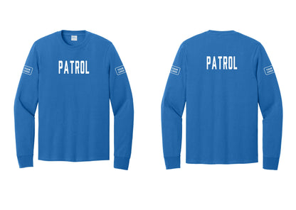 NYC Factory Custom Logo Patrol Cotton Long Sleeve T-Shirt (Classic) - Front + Back + Your Logo Sleeves - Royal