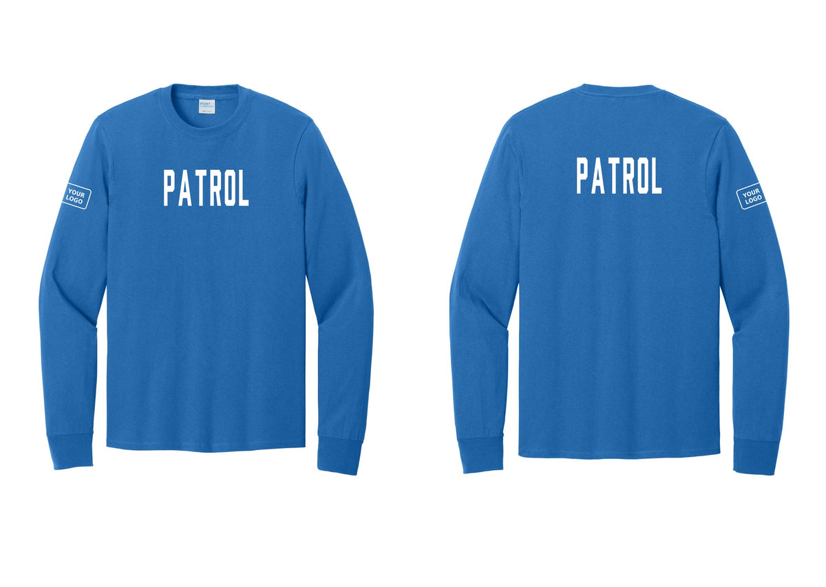 NYC Factory Custom Logo Patrol Cotton Long Sleeve T-Shirt (Classic) - Front + Back + Your Logo Sleeve - Royal