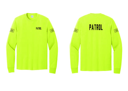 NYC Factory Custom Logo Patrol Cotton Long Sleeve T-Shirt (Classic) - Chest + Back + Your Logo Sleeves - Safety Green