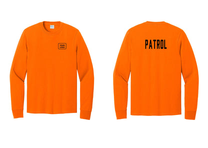 NYC Factory Custom Logo Patrol Cotton Long Sleeve T-Shirt (Classic) - Your Logo + Back - Safety Orange