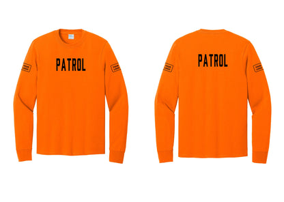 NYC Factory Custom Logo Patrol Cotton Long Sleeve T-Shirt (Classic) - Front + Back + Your Logo Sleeves - Safety Orange