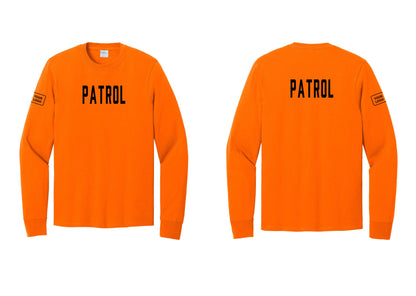 NYC Factory Custom Logo Patrol Cotton Long Sleeve T-Shirt (Classic) - Front + Back + Your Logo Sleeve - Safety Orange