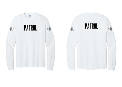 NYC Factory Custom Logo Patrol Cotton Long Sleeve T-Shirt (Classic) - Front + Back + Your Logo Sleeves - White