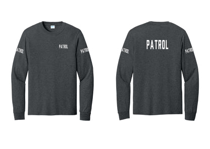NYC Factory Patrol Cotton Long Sleeve T-Shirt (Classic) - Chest + Back + Patrol Sleeves - Dark Heather Grey