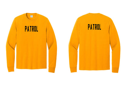 NYC Factory Patrol Cotton Long Sleeve T-Shirt (Classic) - Front + Back - Gold
