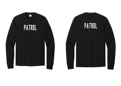 NYC Factory Patrol Cotton Long Sleeve T-Shirt (Classic) - Front + Back - Black
