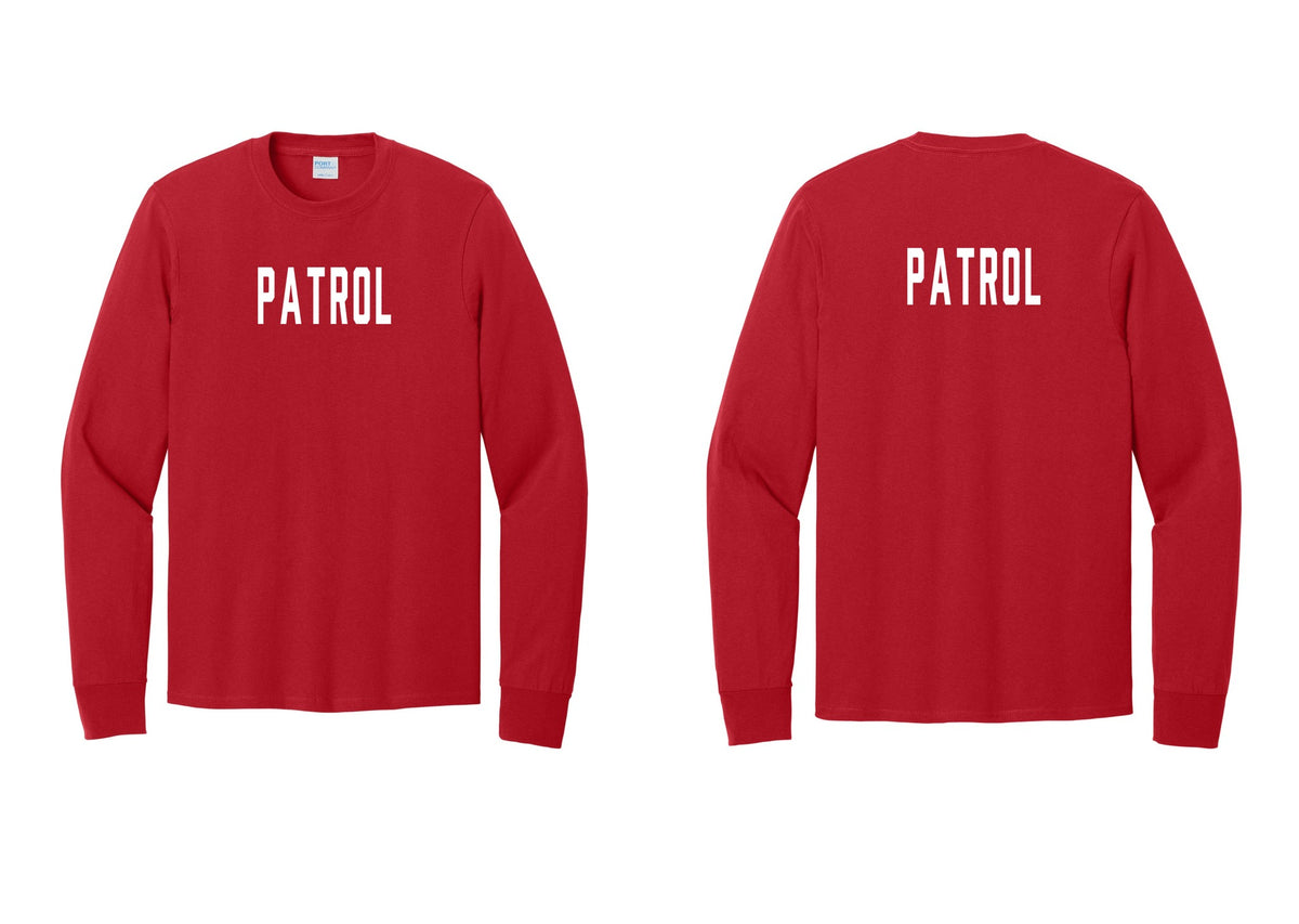 NYC Factory Patrol Cotton Long Sleeve T-Shirt (Classic) - Front + Back - Red
