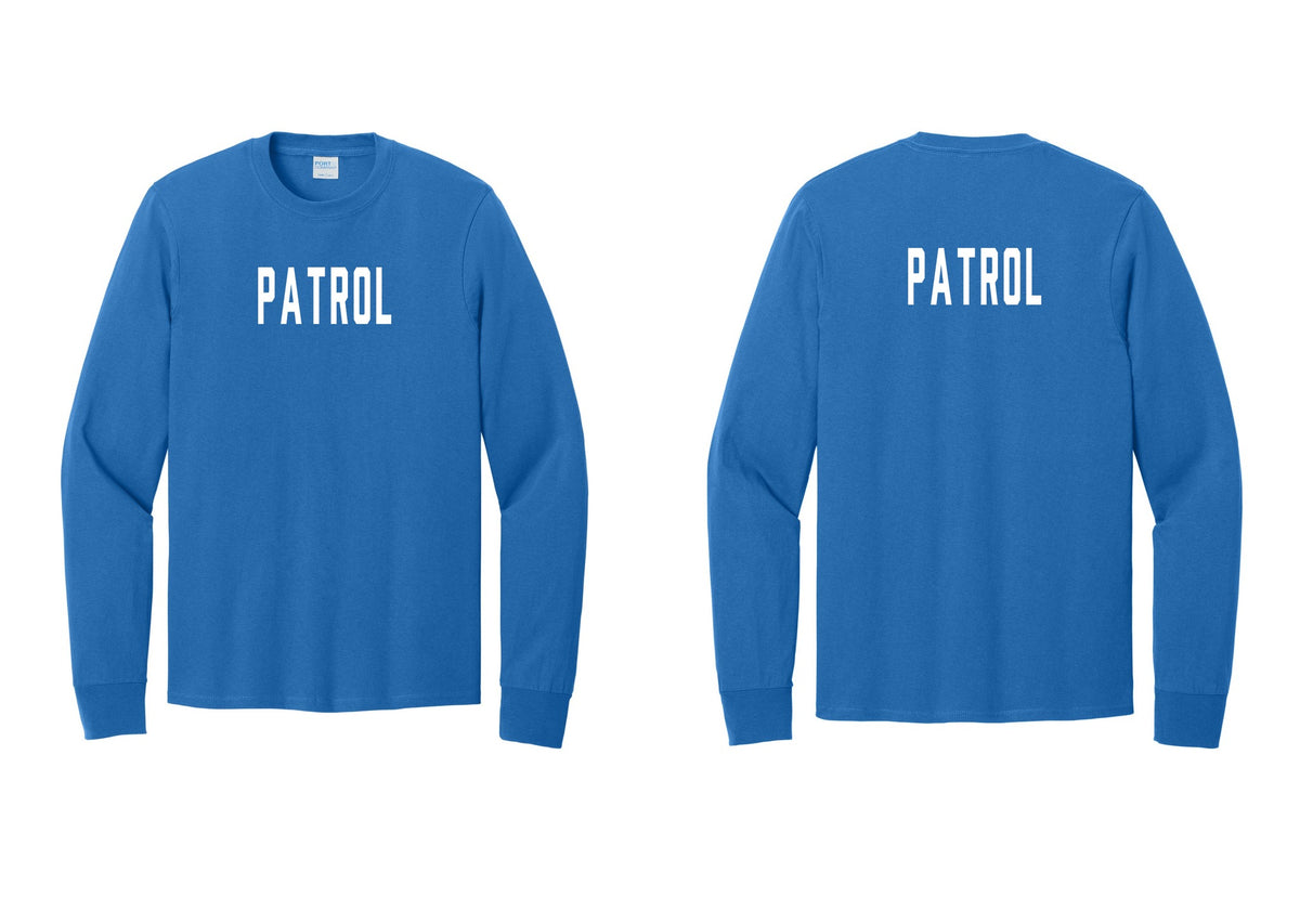 NYC Factory Patrol Cotton Long Sleeve T-Shirt (Classic) - Front + Back - Royal