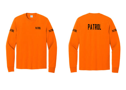 NYC Factory Patrol Cotton Long Sleeve T-Shirt (Classic) - Chest + Back + Patrol Sleeves - Safety Orange