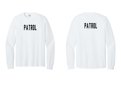 NYC Factory Patrol Cotton Long Sleeve T-Shirt (Classic) - Front + Back - White