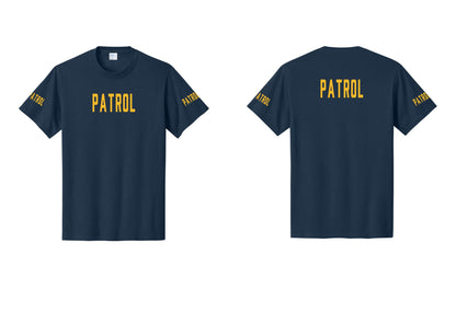 NYC Factory Patrol T-Shirt for Security & Event Teams (Classic) - Front + Back + Patrol Sleeves - Navy / Gold