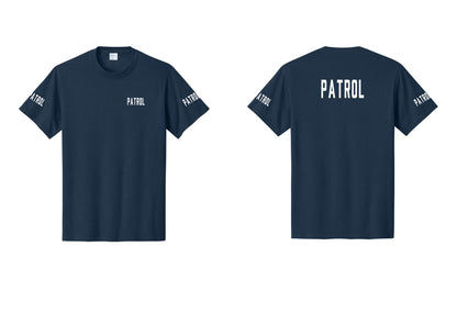 NYC Factory Patrol T-Shirt for Security & Event Teams (Classic) - Chest + Back + Patrol Sleeves - Navy