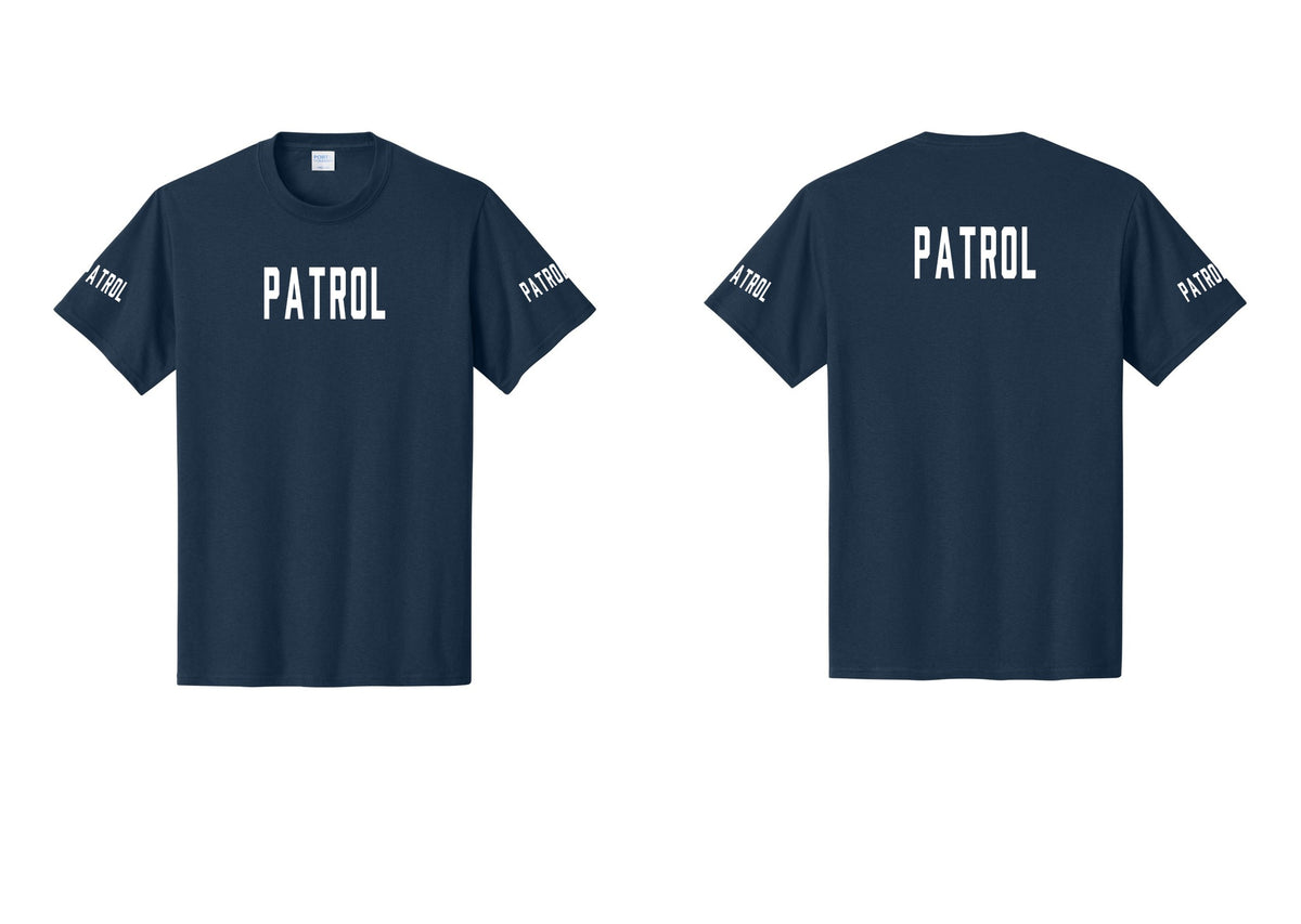 NYC Factory Patrol T-Shirt for Security & Event Teams (Classic) - Front + Back + Patrol Sleeves - Navy