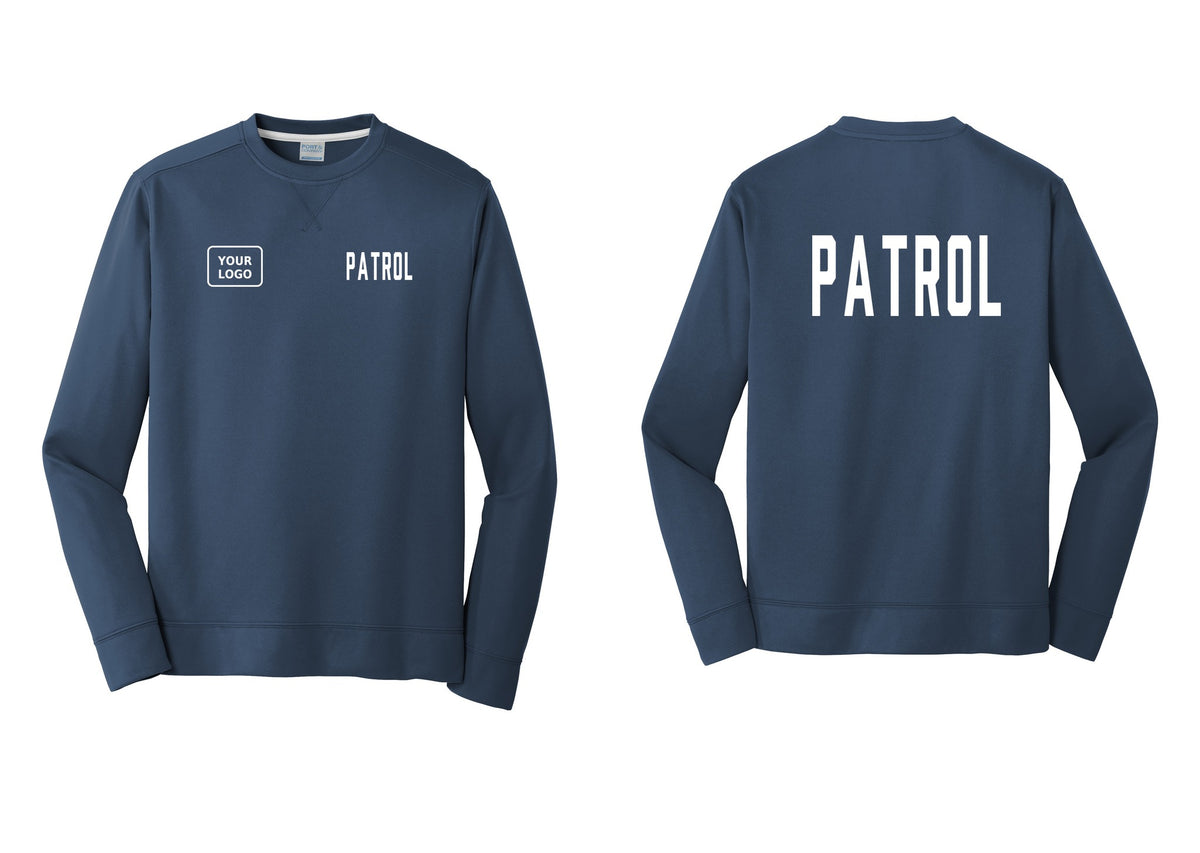 NYC Factory Custom Logo Patrol Performance Fleece Crewneck Sweatshirt (Classic) - PATROL + Your Logo + Back - Navy
