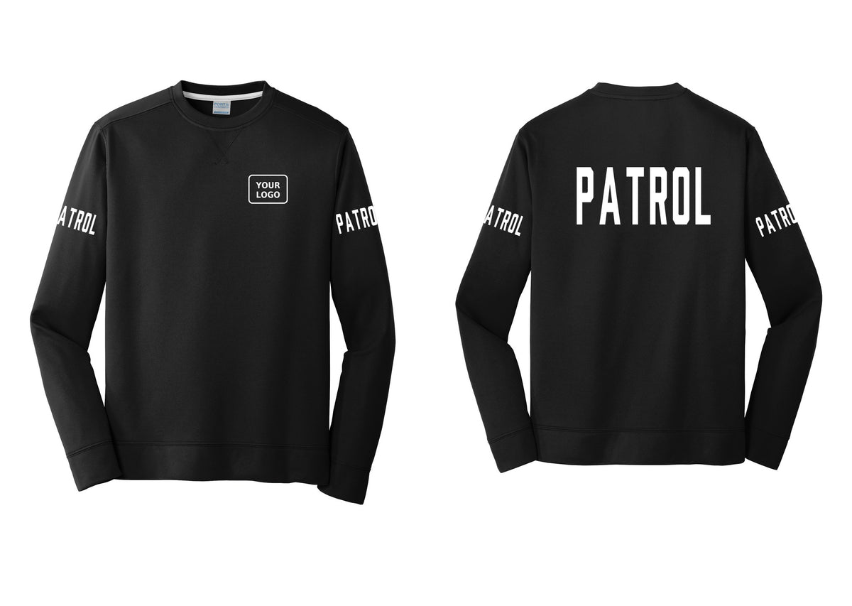 NYC Factory Custom Logo Patrol Performance Fleece Crewneck Sweatshirt (Classic) - Your Logo + Back + Patrol Sleeves - Black