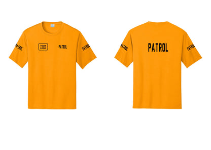 NYC Factory Custom Logo Patrol Performance T-Shirt (Classic) - PATROL + Your Logo + Back + Patrol Sleeves - Gold