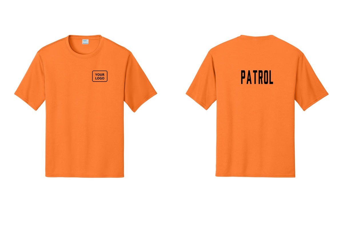 NYC Factory Custom Logo Patrol Performance T-Shirt (Classic) - Your Logo + Back - Neon Orange