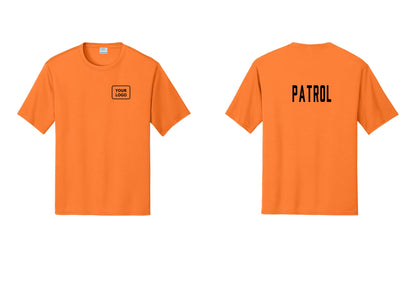 NYC Factory Custom Logo Patrol Performance T-Shirt (Classic) - Your Logo + Back - Neon Orange