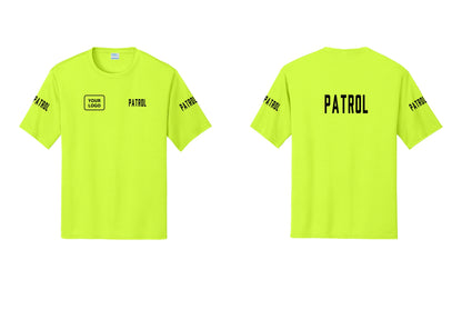 NYC Factory Custom Logo Patrol Performance T-Shirt (Classic) - PATROL + Your Logo + Back + Patrol Sleeves - Neon Yellow