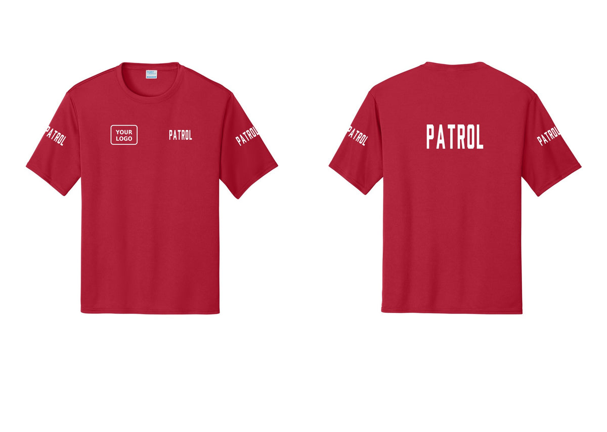 NYC Factory Custom Logo Patrol Performance T-Shirt (Classic) - PATROL + Your Logo + Back + Patrol Sleeves - Red
