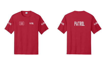 NYC Factory Custom Logo Patrol Performance T-Shirt (Classic) - PATROL + Your Logo + Back + Patrol Sleeves - Red