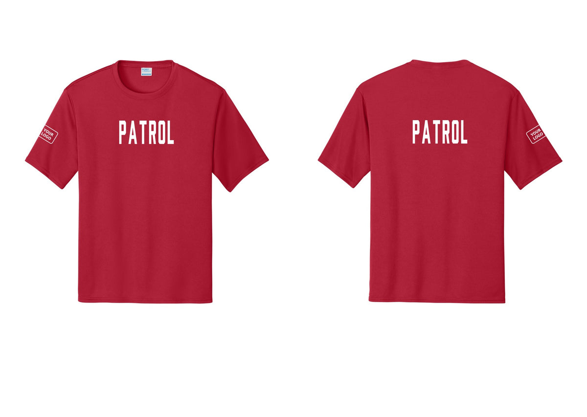 NYC Factory Custom Logo Patrol Performance T-Shirt (Classic) - Front + Back + Your Logo Sleeve - Red