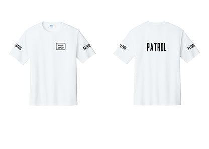 NYC Factory Custom Logo Patrol Performance T-Shirt (Classic) - Your Logo + Back + Patrol Sleeves - White